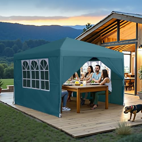UISEBRT Carpa para fiestas de 2,5 x 2,5 m, pabellón plegable con 4 paredes laterales, plegable, impermeable, resistente al invierno, para festival, fiesta, camping, verde oscuro