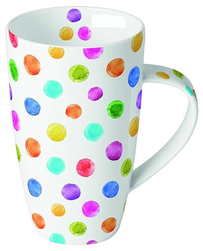 Ambiente Jumbo Tasse à café/thé en porcelaine - 600 ml - Pois colorés - Couleurs vives - Pour été, fête, anniversaire, fête, anniversaire - Série à pois fins