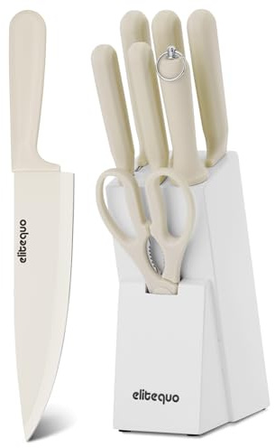 Elitequo 8 Piece Kitchen Knife Block Set with Sharpener,Dishwasher Safe,German Stainless Steel with Ergonomic Handle Anti-slip Handle