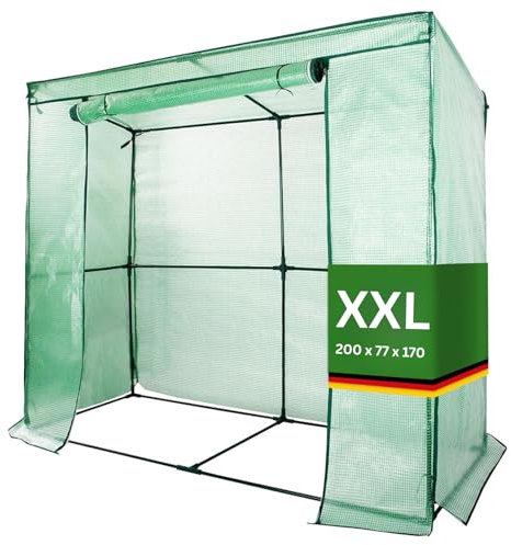 casa pura Tomatengewächshaus 200x77x170 cm, begehbares Foliengewächshaus, Gewächshaus groß, Tomatenhaus, Treibhaus mit Tür zum Aufrollen, Frühbeet Gewächshausfolie - Botanika