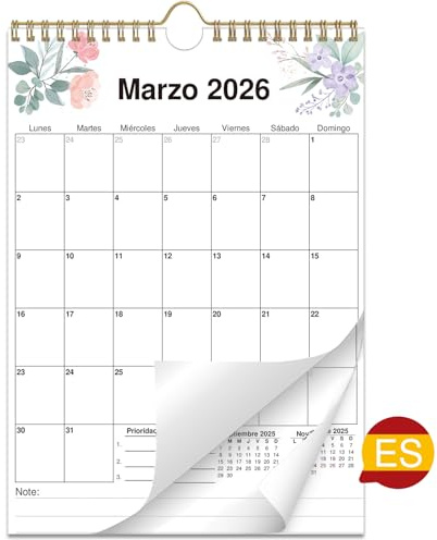 AEYAKA Calendario de Pared 2026, Planificador Mensual de 14 Meses de Noviembre 2025 a Diciembre 2026, Formato A4 con Festivos y Notas, Diseño Flores, en Español