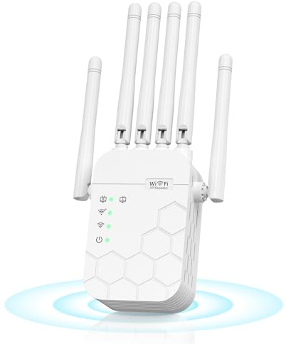 Repetidor WiFi, Amplificador Señal WiFi 300Mbps, 2,4GHz WiFi Extender con 6 Antenas, Repetidor/Router/Ap, Amplia Cobertura, para Casa y Oficina, Instalación Fácil, Enchufe EU