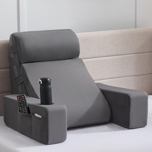 Dorifine Reading Cushion for Bed and Sofa, Book Cushion with Removable Neck Roll and Armrest, Back Cushion Bed, Wall Cushion, Multifunctional Wedge Cushion for Reading, Working