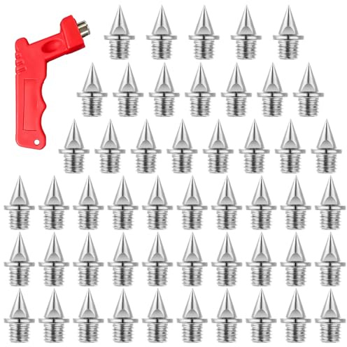 50 Pcs 6mm Running Spikes, Stainless Steel Running Shoe Spikes with Spike Wrench, Pyramid Track Spike for Running Shoes Replacement Athletics Spikes for Field Sprint Sports Cross Country Training