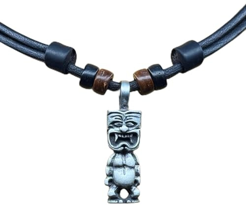 HANA LIMA Collana in pelle con ciondolo Tiki per uomo e donna regolabile Collana da surfista