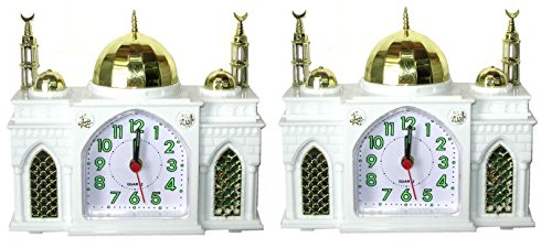 Sveglia a forma di Moschea, suona l’Adhan, la chiamata alla preghiera musulmana + campane, bianco, blu, verde, rosa, a scelta confezione singola, doppia o da 4 Pair: White