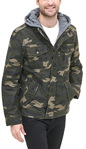 Levi's® Men's Washed Cotton Hooded Military Jacket Camouflage MD
