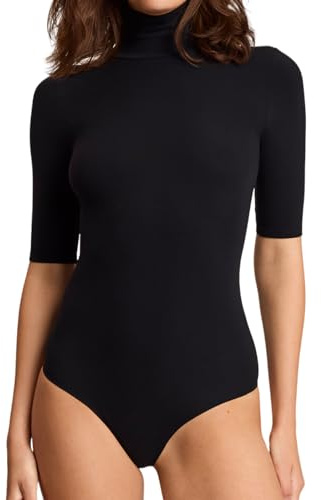commando Ballet Short Sleeve Turtleneck Bodysuit | Seamless Microfiber Thong Bodysuit | High Stretch | Machine Washable | Black