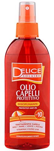 Delice Solaire Spf10 - Huile solaire en spray pour cheveux protecteurs, vitamine E et filtre UV, protège les cheveux des effets du soleil, testé dermatologiquement - 150 ml