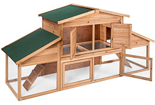 tectake® XXL Kleintiergehege, Freilaufgehege mit Haus, Hasenstall mit Laufgitter, Meerschweinchen Gehege, Mäusekäfig, Kaninchenhaus 2 Etagen, Nagerhaus mit 2 Rampen, 226 x 77 x 95,5 cm