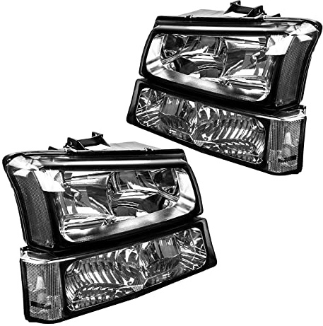 Torchbeam Headlight Assembly Compatible with 2003-2006 Silverado 1500/2500 HD/3500, Silverado 1500/3500 Classic, Avalanche 1500/2500, Silverado 2500, Chrome Housing Clear Reflector Smoke Lens Set