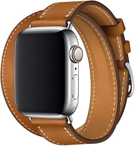 Fsavlroy Cuir Bracelet,Compatible avec Apple Watch Bracelet 40mm 41mm 42mm,Femme Cuir véritable Double Tour Bracelet de Remplacement pour iwatch Series 11 10 9 8 7 6 5 4 SE(Marron)