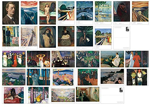 Beautiful Art Cartoline Set di 30 Cartoline Edvard Munch Post confezione di varietà di paesaggi pittorici famosi, 10,5 x 15,8 cm