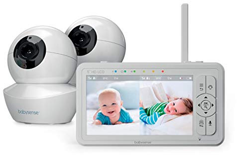 Babysense 5 HD Split-Screen Baby Monitor, Video Baby Monitor with Camera and Audio, Two HD Cameras 720p, Night Light, 300m Range, Two-Way Audio, 4x Zoom, Night Light, 4000mAh Battery