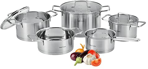 ProfiCook PC-KTS 1225 Induktions-Kochtopfset, Topfset 8 teilig, für alle Herdarten; Induktion Elektroherd Keramik Halogen und Gas-Herd, Topf Set/Kochtopf-Set aus Edelstahl mit Deckel, Innenskalierung