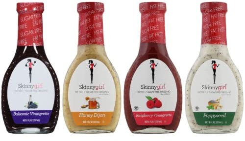 Skinnygirl Assortiment de vinaigrettes à salade – Comprend vinaigrette balsamique, miel de Dijon, vinaigrette framboise et graines de pavot – Bouteilles de 236,8 g – par Veher