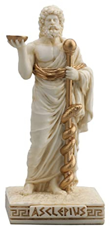 Veronese Design 3 5/8 Asclepius Resin Miniature Figure, The Greek God of Medicine, Hand Painted, White Gold Finish