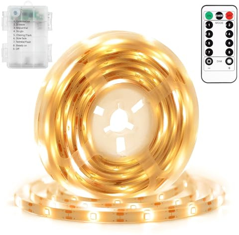 DBFAIRY LED-remsa batteridriven, 2 m 60 LED-remsor batteri med fjärrkontroll timer, vattentäta ljuslister för sovrum, skåp, hem, fest, dekoration (varmvit)