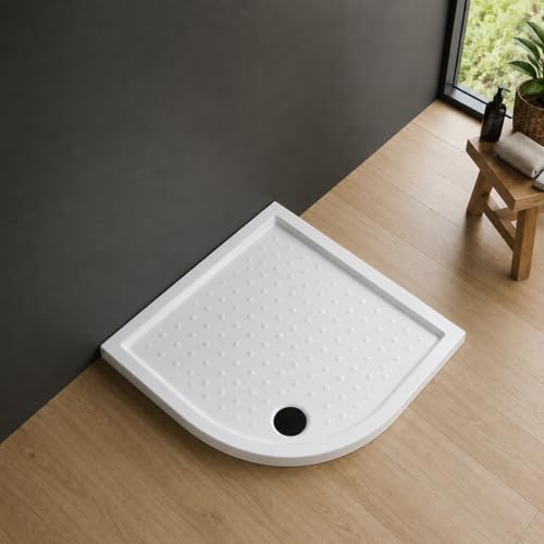 Kiamami Valentina - Piatto Doccia Semicircolare 80x80 Salvaspazio in Ceramica Bianca H6cm Superficie Antiscivolo Raggio 55cm Collezione | Malta