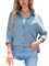 Stamain Cotton Blouses for Women UK Long Sleeve Button Up Shirts Casual V Neck Ladies Summer Shirt Blue Baggy Work Tops with Pocket XL