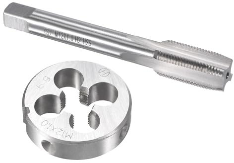 TOP-VIGOR Ensemble tarauds et filières métriques M12 x 1 mm, tarauds à vis avec matrice de filetage rond, kit de tarauds et filières robustes pour bricolage, réparation, coupe de filetage externe et