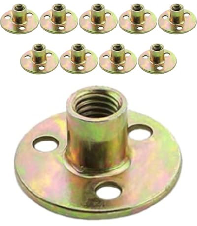 QLEUIFT 10 Stück Flanschmutter M8, T-Mutter mit Loch M10, Muttern mit 3 Löchern, aus verzinktem Eisen mit runder Basis zur Befestigung von Möbelverbindungen, für Möbelverbindungen, M8 x 36 x 2,5 mm