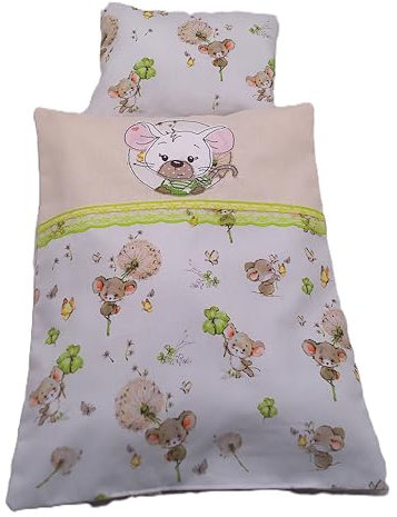 Puppenbettwäsche in 2 Variationen Größe 26b x 34h (Mauskopf)