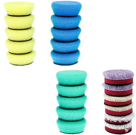 21 Stück Mini Polierschwämme Set, 40 mm Politur Schwamm und Wolle Polierpads Set, Polierschwamm Auto, für Exzenter Poliermaschine Schleifmaschine zum Polieren (Gelb, blau, grün, weiß, lila, beige)