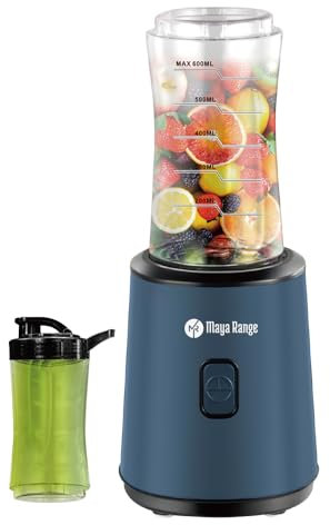 Maya Range Blend Active Personal Blender & Smoothie Maker | 300W | 2 Portable Blend Active Sports Bottle (600ml) | Leak Proof Lids | Navy Blue