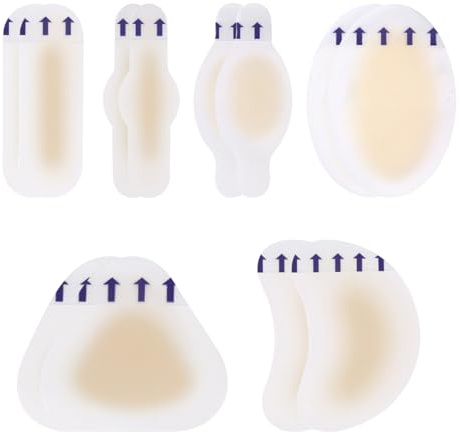 Hydrocolloid Blister Plasters - 12PCS Invisible Waterproof Foot Plasters, Faster Healing Blister Cushion Pads Gel for Heel, Toes & Skin Protection, Medical Grade Wound Dressing All-Day Comfort