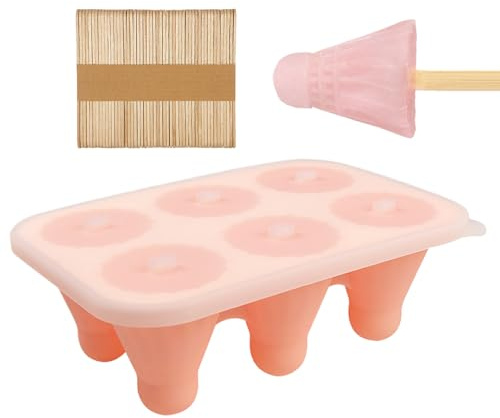 Molde de silicona para | 6 cavidades antifugas fácil de quitar – Molde de silicona para hielo con palos de madera – Para hornear chocolate, mousse Brownie gomoso fondant pastel pudding