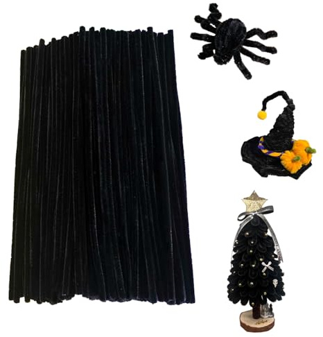DYSWTUE 100 Piezas Limpiapipas Negro, 30cm de Largo, Materiales para Manualidades para Proyectos Artísticos Diy, Flores Artesanales, Limpiapipas para la Decoración de Proyectos de Halloween
