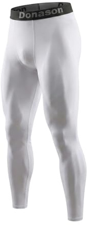 Donason Leggings de Compression Homme Séchage Rapide Pantalon de Sport pour Homme Collants de Course Fitness Respirants Pantalons de Sport Long Tight pour Collant Basketball Cyclisme (Blanc, XL)