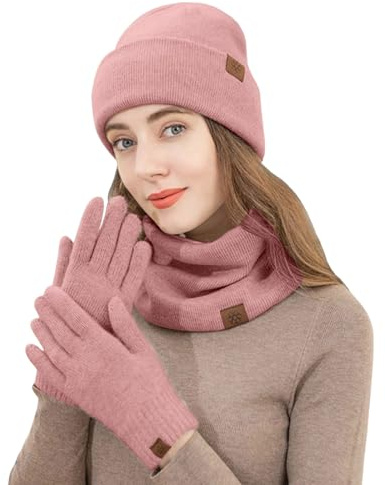 Invierno Conjunto Gorro Bufanda y Guantes Pantalla Tactil 3 en 1 para Mujer Hombre Invierno Sombrero Punto Set con Forro Polar Suave Cálido Térmico para Deportes
