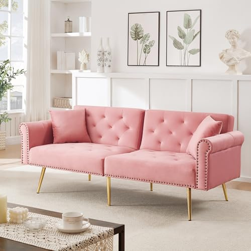GULFXDS Divano letto, divano letto, divano letto con funzione sonno, moderno divano letto a 2 posti, in velluto, con regolazione a 3 livelli, adatto per appartamenti, camere, lounge (rosa)