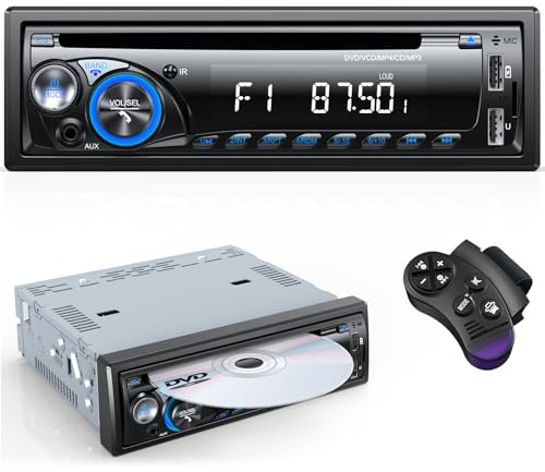 RDS Car Stereo Bluetooth with CD DVD Player, Wistrue FM/AM Car Radio Bluetooth Handsfree with 2 USB/SD/AUX, Single Din Car Stereo 7 Colors MP3 Player,Fits 9-24V Vehicles