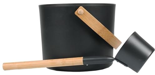 Cubo de sauna de aluminio, juego de cubo y cucharón de sauna de gran capacidad, portátiles de 7 l, lujosos de aluminio finlandés con juego de cucharas de mango largo, cucharón a juego