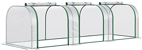 Outsunny PVC Tunnel Greenhouse Green Grow House Steel Frame for Garden Backyard with Zipper Doors 295x100x80 cm, Clear