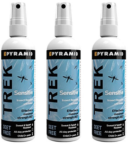 Pyramid 100 ml Trek Sensitive (formerly Repel Sensitive) Insect/Mosquito Repellent DEET Free Saltidin Spray (100ml, 3 Bottles)