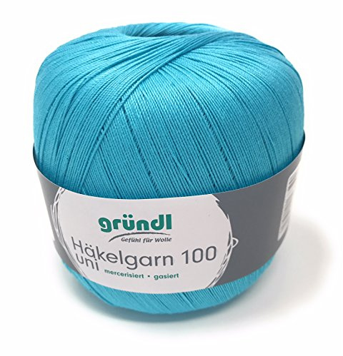 Häkelgarn 100 Gründl 100% Baumwolle, Filetgarn,häkeln, 100g 566 m,NS -2,Stärke 10 (139 türkis)