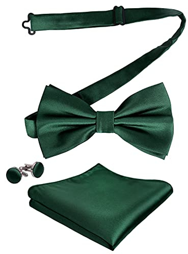 Alizeal Mens Tuxedo Bow Tie, Hanky and Cufflinks Set (Dark Green)(Size: One Size)