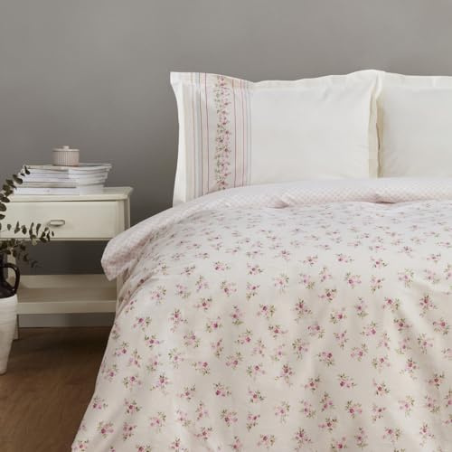 Karaca Home Glen Pink 100% Baumwolle Doppelbettwäsche - 100% Baumwolle, Bettbezug 200 cm x 220 cm, Puder-Bettlaken: 240 cm x 260 cm, Kissenbezug mit Flywheel: 50 cm x 70 cm (2 Stück)