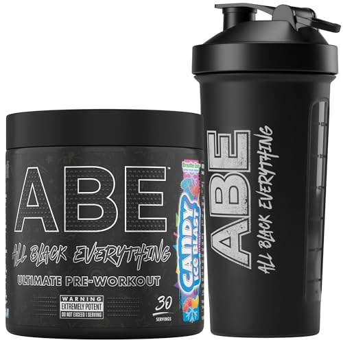 Applied Nutrition Bundle ABE Pre Workout 375g + ABE Black Shaker 700ml | All Black Everything Pre Workout Powder, Energy Drink, Physical Performance, Creatine, Beta Alanine, Caffeine (Candy Ice Blast)