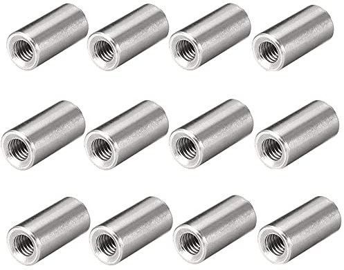 M6 304 Stainless Steel Threaded Sleeve Rod Bar Stud Round Coupling Connector Tube Nuts Silver Tone 20pcs(10 * 12mm/0.39 * 0.47in)