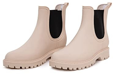 Livsstil Ankelboots för Kvinnor, Korta Wellington Stövlar, Chelsea Stövlar, Ankelstövlar med Extra Kaps Actifresh Innersulor, Regnstövlar, Tillverkade i Italien (36 - Beige/Svart)