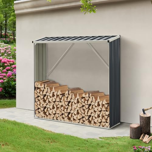 casa.pro Holzregal Kalmar Kaminholzregal Brennholzregal außen 155 x 45 x 157 cm Holzunterstand Holzlager wetterfest Stapelhilfe verzinkter Stahl Anthrazit