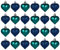 Christmas Tree Heart Baubles Decorations - Kingfisher Teal Navy Blue - Set of 24
