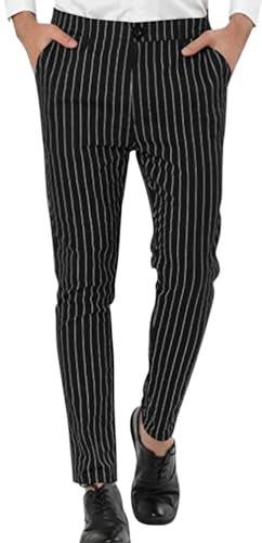 Oanviso Pantalons Homme Chino Pantalon de Robe Rayé Stretch Pantalons Élégant Pantalon d'affaires Pantalon de Costume Coupe Ajustée Décontracté Pantalons Costume Vintage pour Homme A 02 L