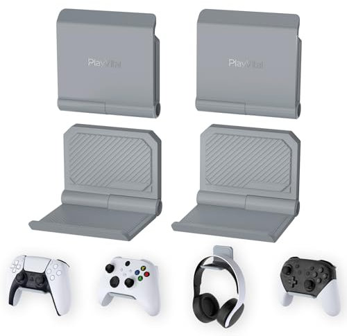 playvital Foldable Controller Wall Mount for Xbox Series X/S, ps5, ps4, Gaming Headset Stand, Switch Pro Controller Wall Holder - 4 Set Gray