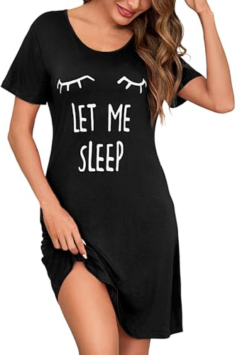 Uniexcosm Camicia da Notte Donna Maniche Corte Estiva Cotone Camicia Notte Estiva Donna Pigiama di Cotone Donna Nero 3XL